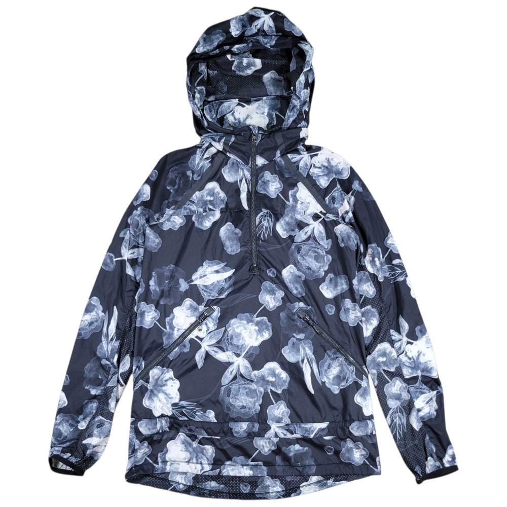 Lululemon Miss Misty Pullover Jacket Womens 4 Black Floral Hooded Windbreaker